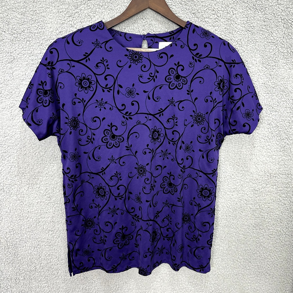 Signatures Delta Burke Blouse Womens L Purple Floral Velvet Whimsigoth Cottage
